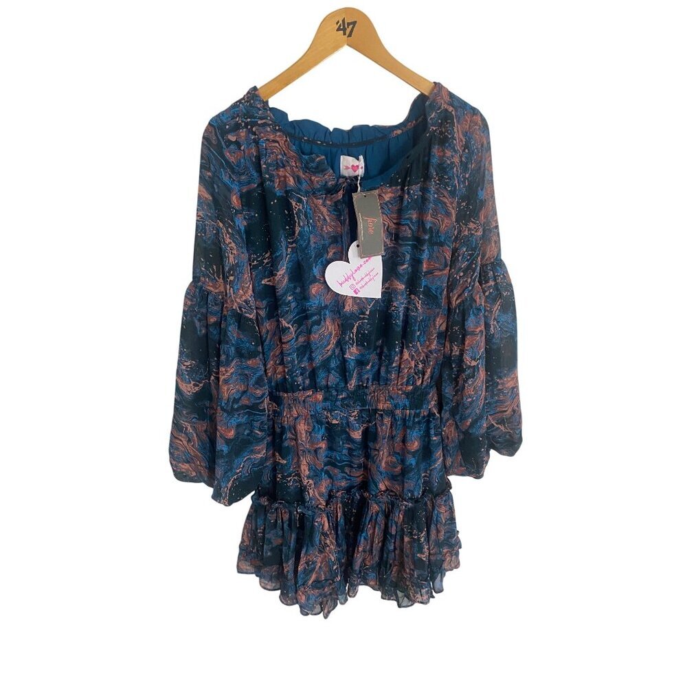 NWT Buddy Love Women's Zozo Elastic Waist V Neck, Bell Sleeve Dress - Medium